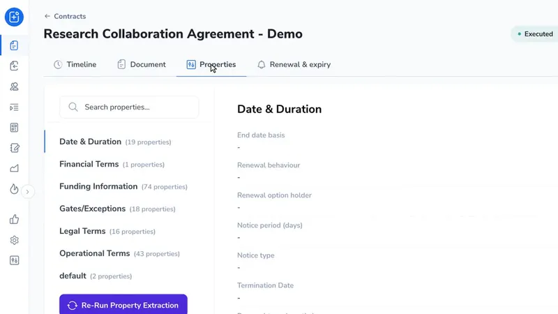 An agreement with the Properties tab selected