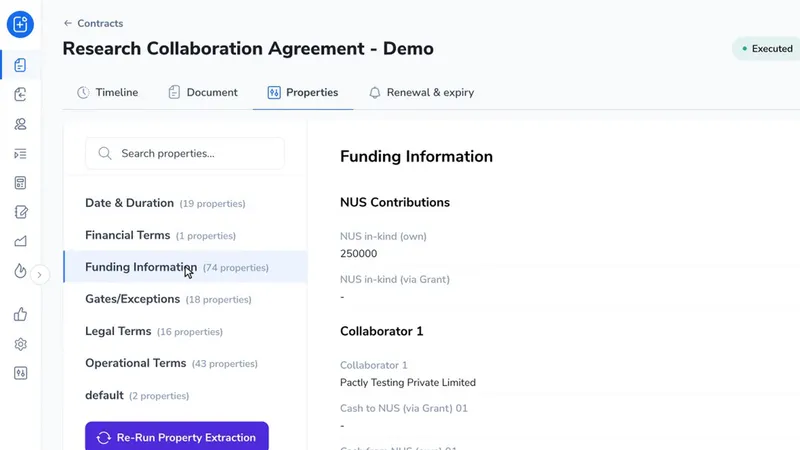The Funding Information group showing NUS Contributions and Collaborator 1