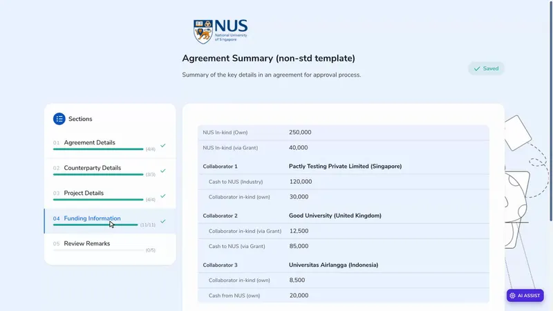 The Funding Information section of the Agreement Summary, already filled from the agreement