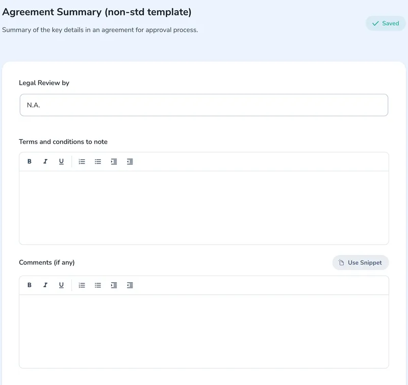 The Agreement Summary form