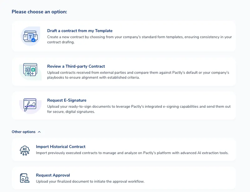 The Create menu with Other options expanded, showing the Import Historical Contract option