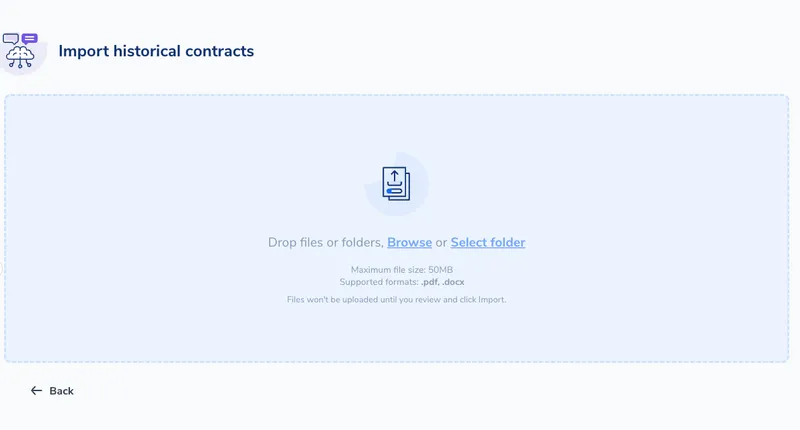 The import upload area, inviting you to drop files or folders or browse for them