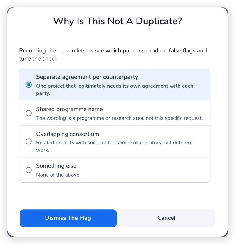 Confirm or dismiss