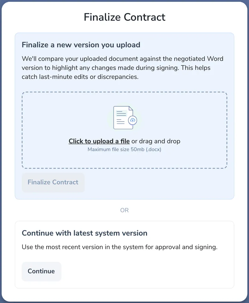 The Finalize Contract dialog