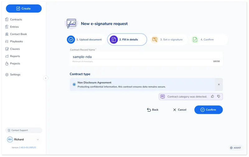 Fill in contract details