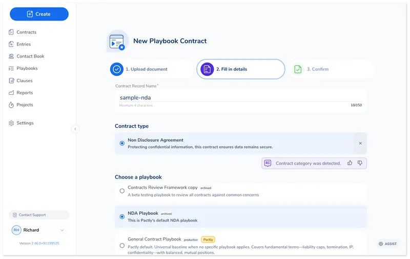 Fill in contract details