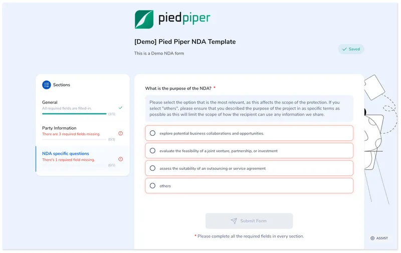 Complete remaining sections and submit