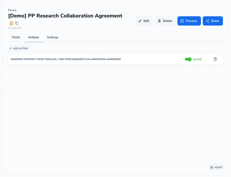 Review the Actions and Settings tabs