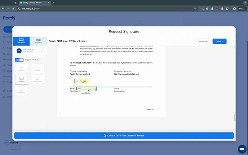 Place signature fields in the editor