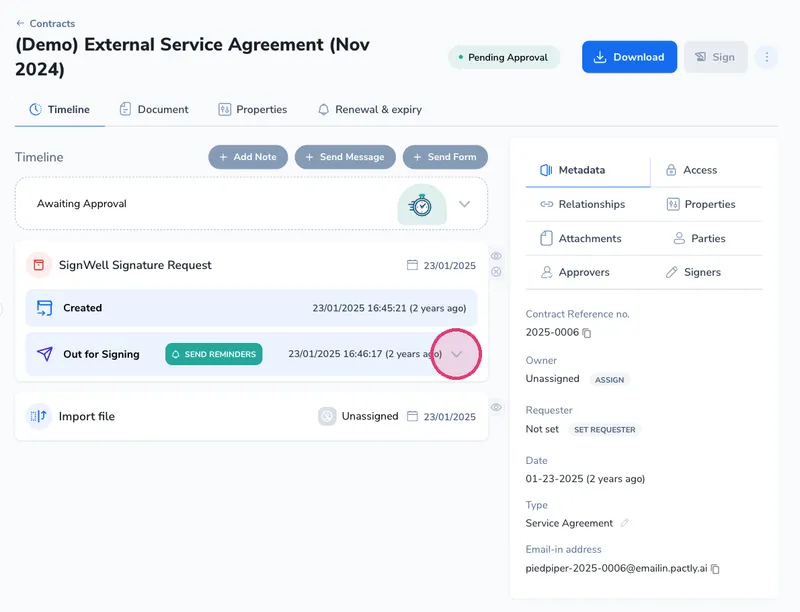 Track signature status on the contract record