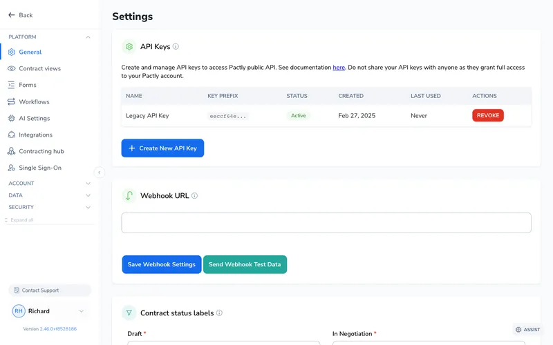 Open Settings and select Contract views