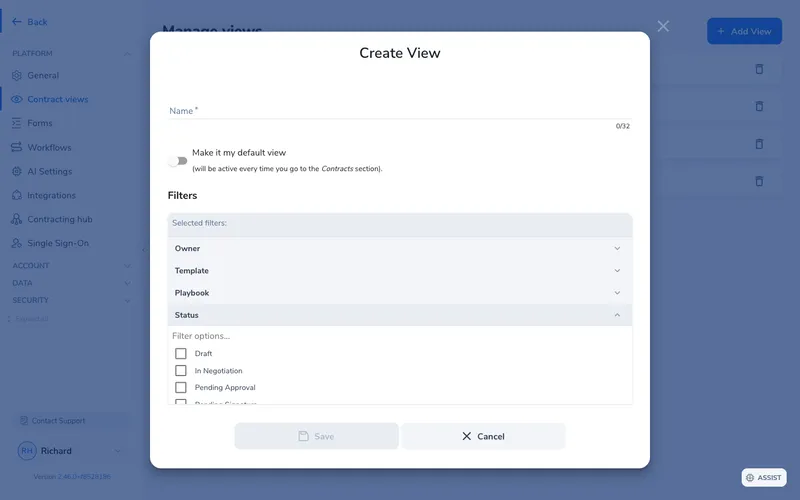 Configure filter criteria and save