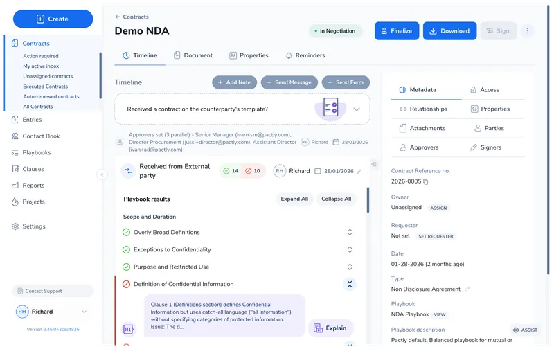 Open the contract and click Finalize