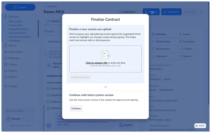 Choose your finalization option