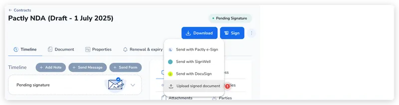 Open the Sign menu and choose Upload signed document