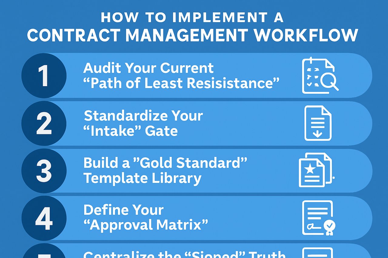 5 step checklist to implement a Contract Management Workflow