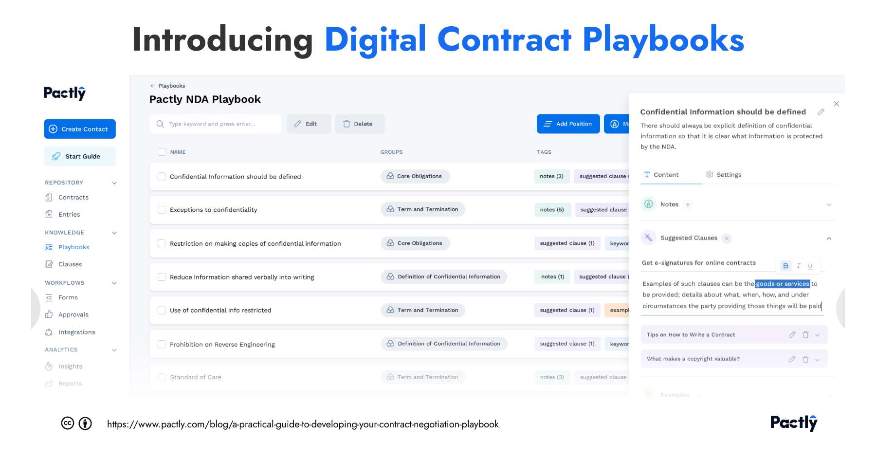 Screenshot of the Pactly playbook configuration page allowing our users to build digital contract playbooks