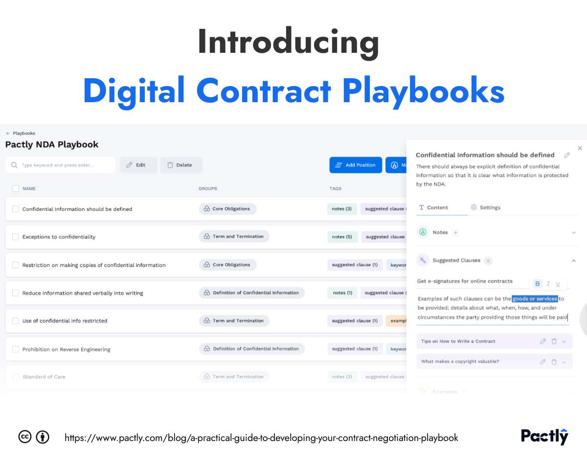 Screenshot of the Pactly playbook configuration page allowing our users to build digital contract playbooks