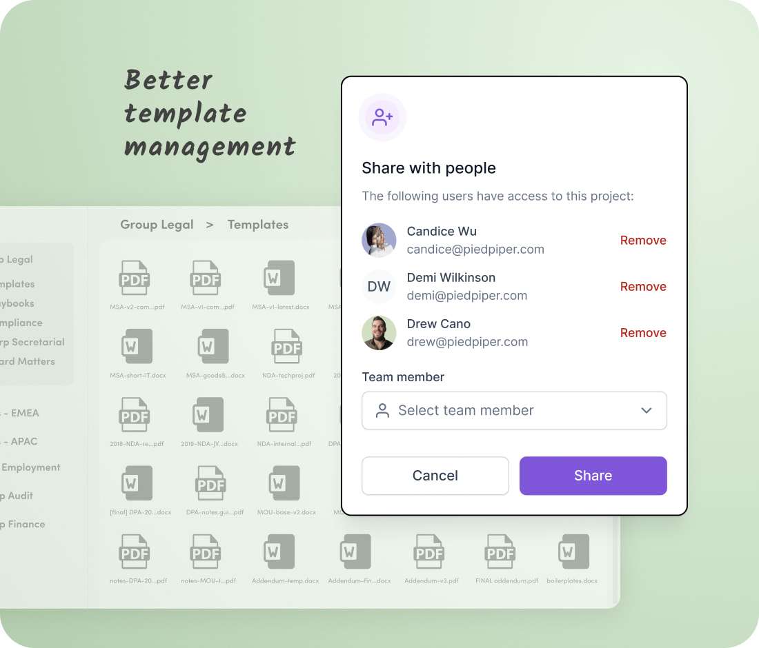 A folder full of messy templates replaced by a better system of managing template contracts with Pactly