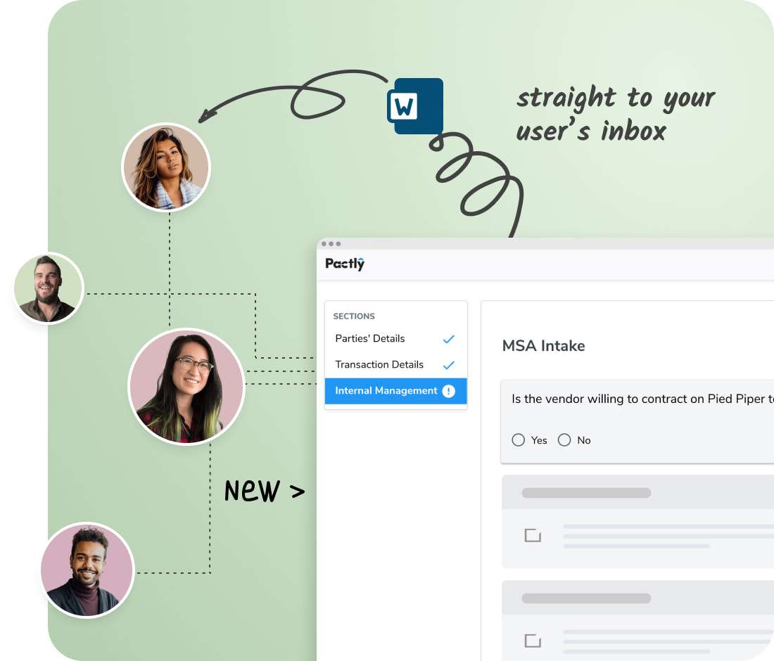 Illustrating how business teams can easily and quickly generate contracts directly in their inbox by completing a browser based form